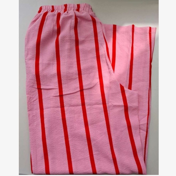 Pink Wide Trousers with Red Stripes Elastic Waist Flowy and Light - Picture 12 of 17